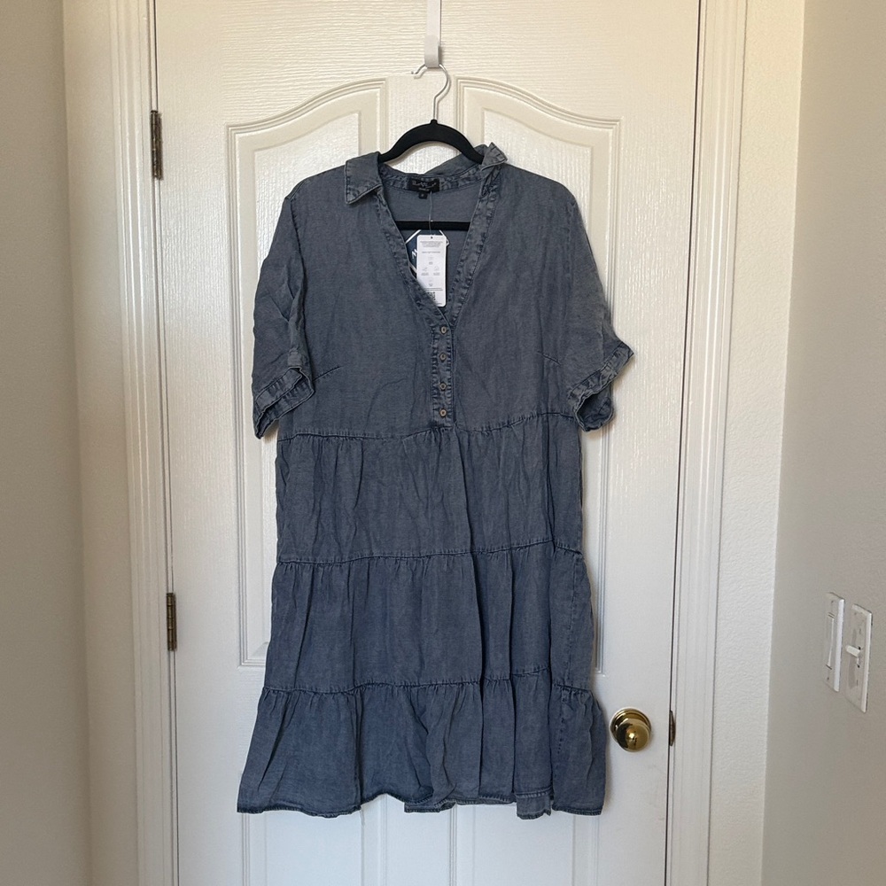 Velvet Heart Chambray Shirt Dress in Light Blue